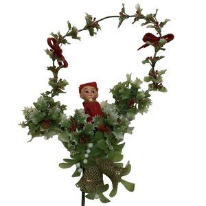 Rare Vintage Plastic Hanging Knee Hugger Elf Christmas Decoration Mistletoe